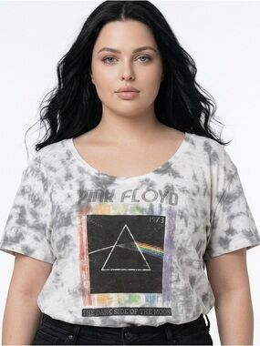 KNIT RIOT | PINK FLOYD Scoopneck Tie Dye Gray & White Band Tee Women’s Size XS